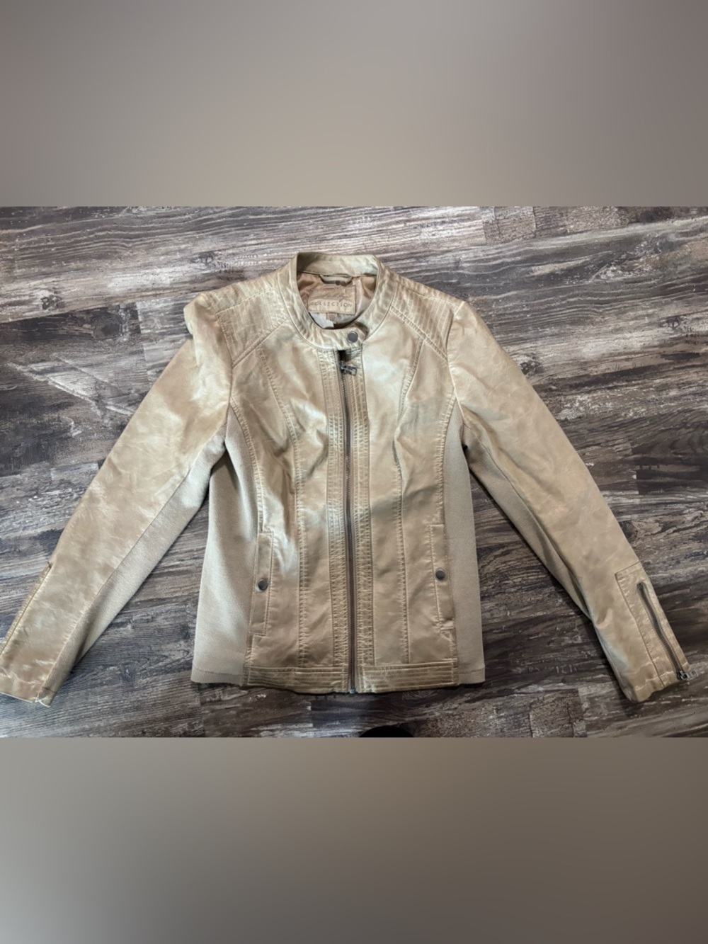 Women's Taupe Leather Moto Jacket